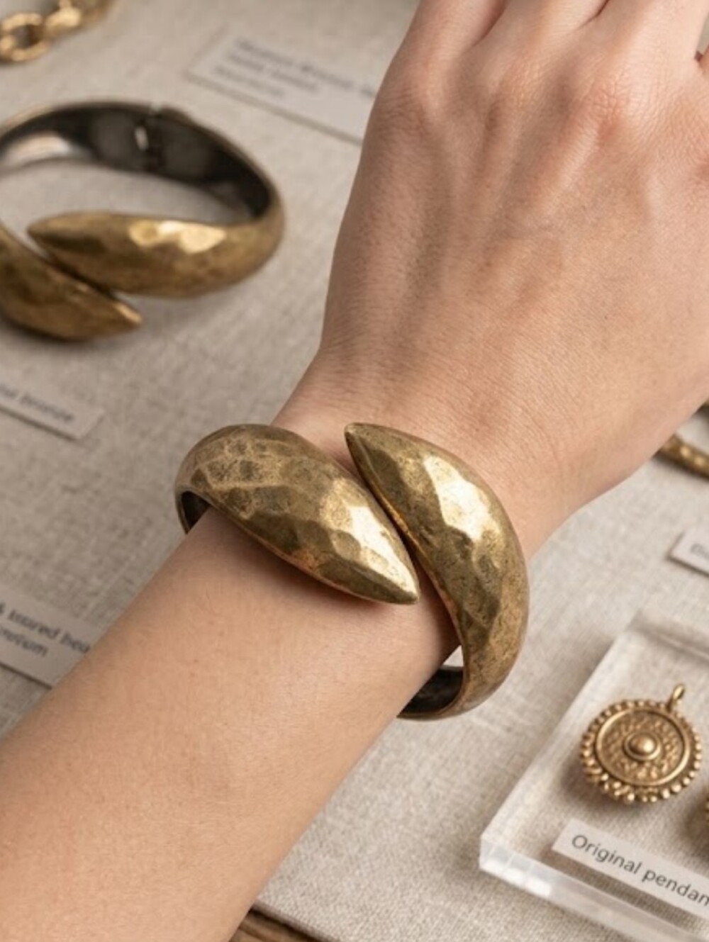 Bronze Hammered Snake Statement Bangle Bracelet